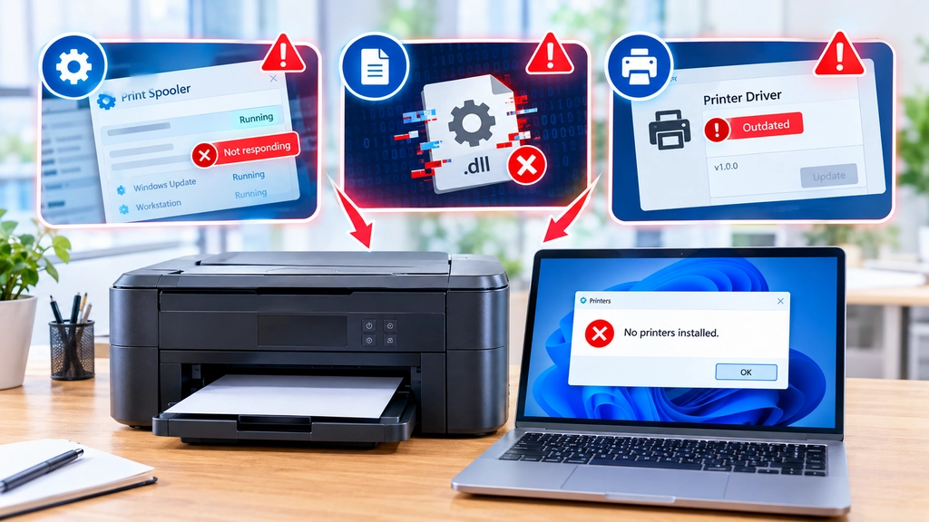 Nguyên nhân khiến máy in báo lỗi no printers installed